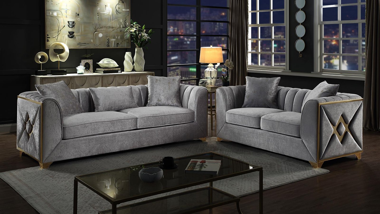 VELENCIA 2 PC Living Room Sets IN SILVER