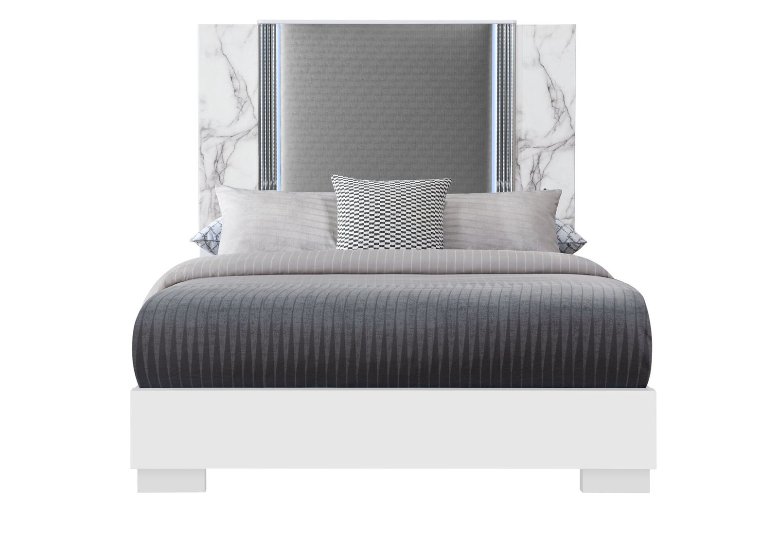 YLIME WHITE MARBLE QUEEN BED GROUP FULLY SLATTED - Image 2