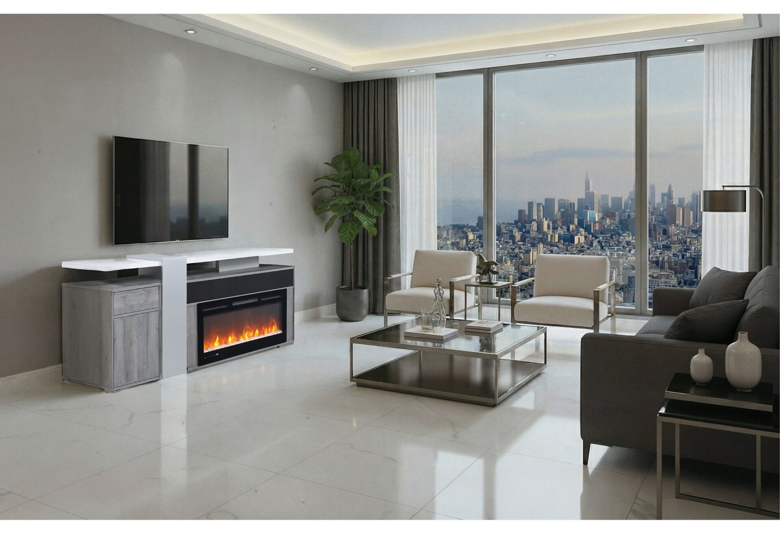 ZORO GREY 76″ ENTERTAINMENT UNIT WITH BLUETOOTH SPEAKER