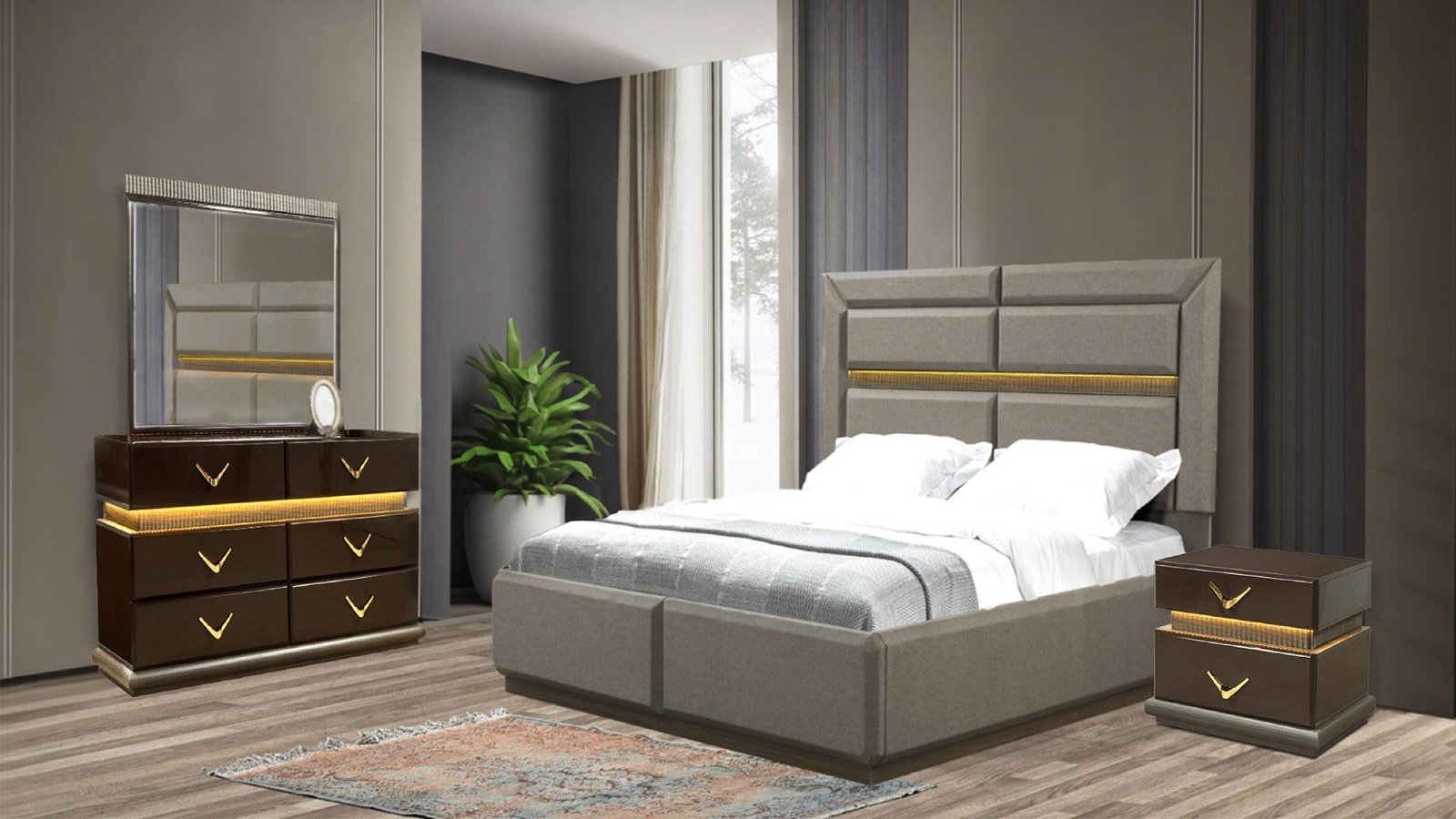 DUNHILL KING 4 PC BEDROOM SET IN BROWN