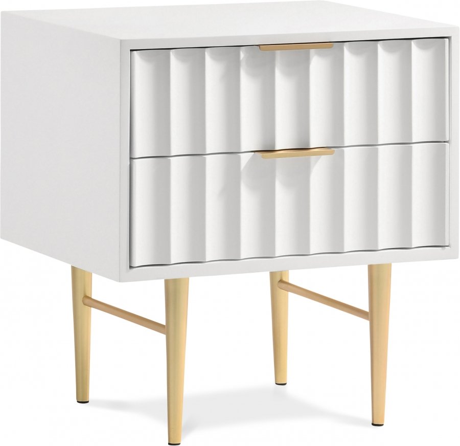 Modernist Wood Veneer And Stainless Steel Base Nightstand