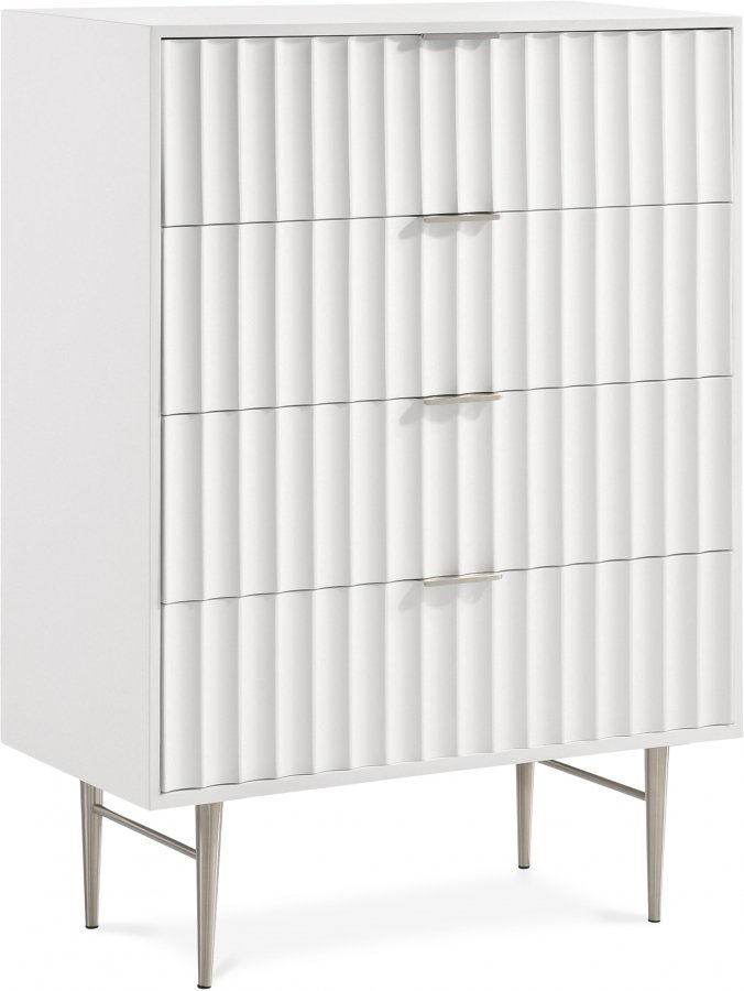 Modernist Wood Veneer And Stainless Steel Base Chest