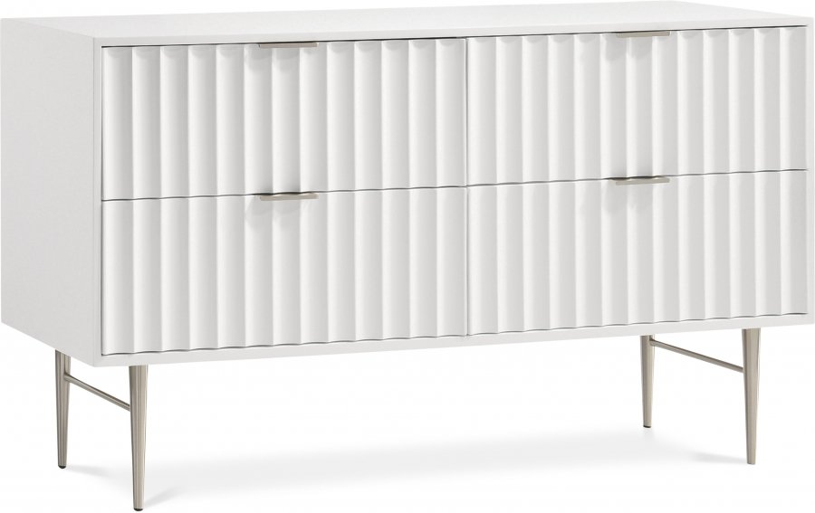 Modernist Wood Veneer And Stainless Steel Base Dresser