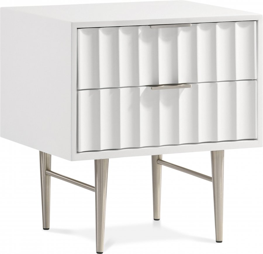 Modernist Wood Veneer And Stainless Steel Base Nightstand