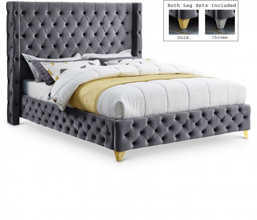 Savan Velvet Upholstered Bed