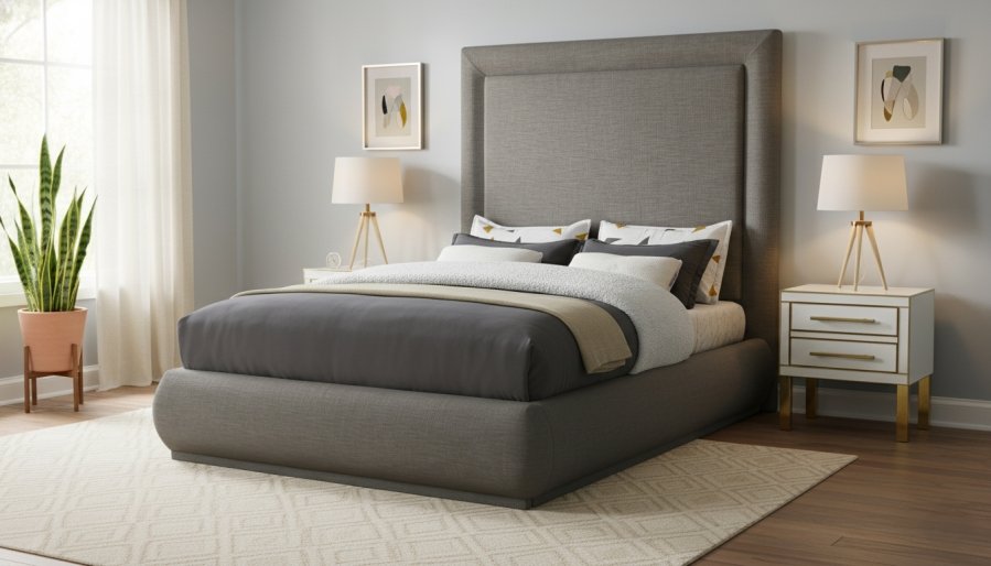 Brooke Linen Textured Fabric Upholstered Bed - Image 2