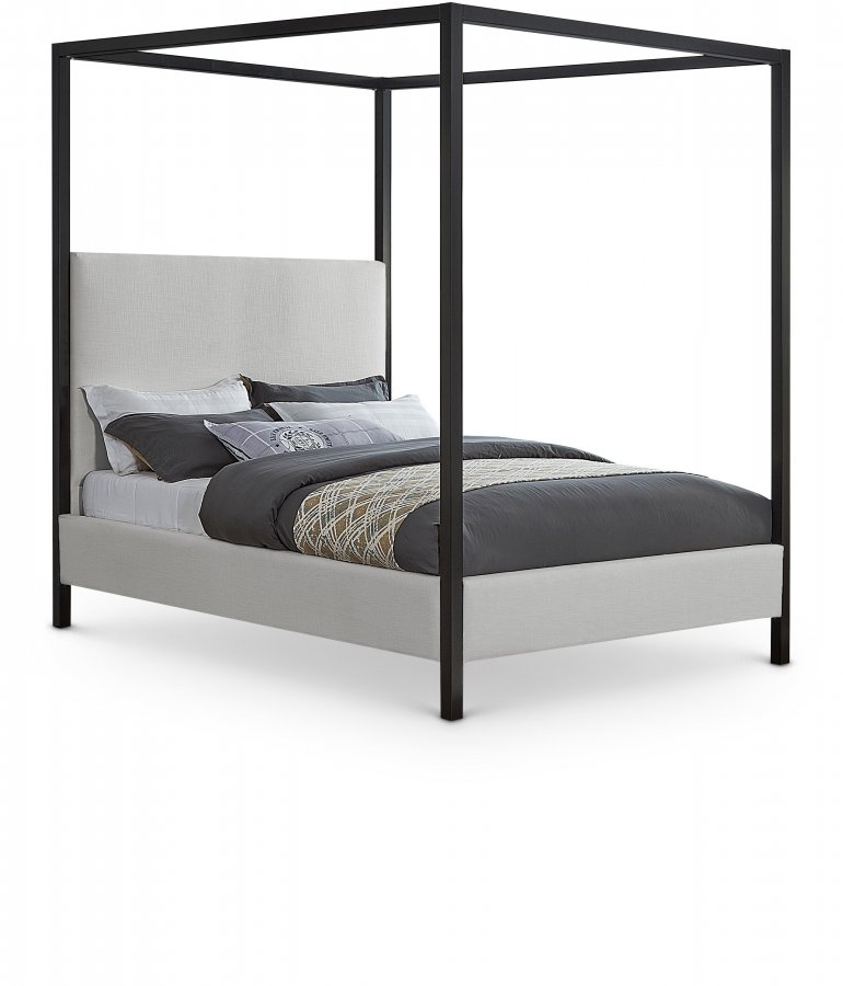 James Linen Textured Fabric Upholstered Bed