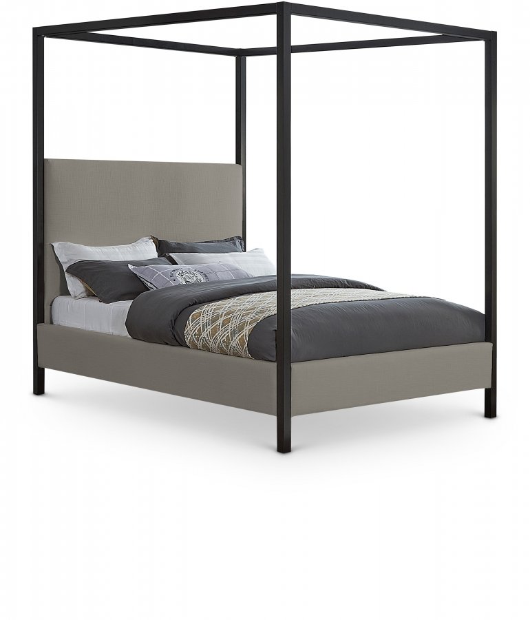 James Linen Textured Fabric Upholstered Bed