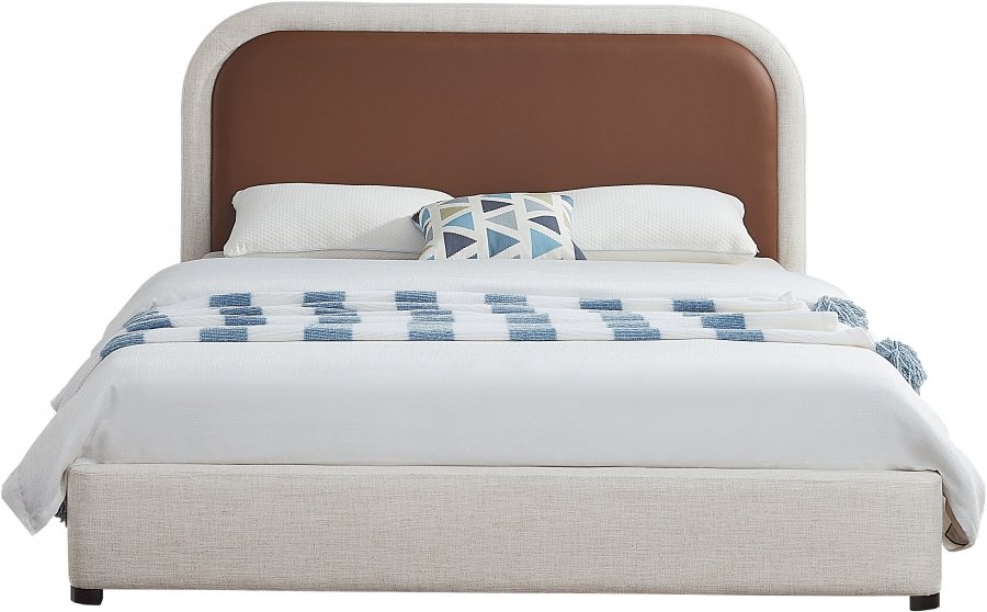 Blake Two Tone Vegan Leather and Linen Textured Fabric Upholstered Bed - Image 3