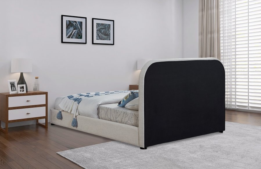 Blake Two Tone Vegan Leather and Linen Textured Fabric Upholstered Bed - Image 6