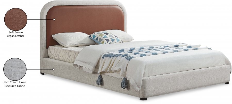 Blake Two Tone Vegan Leather and Linen Textured Fabric Upholstered Bed - Image 9