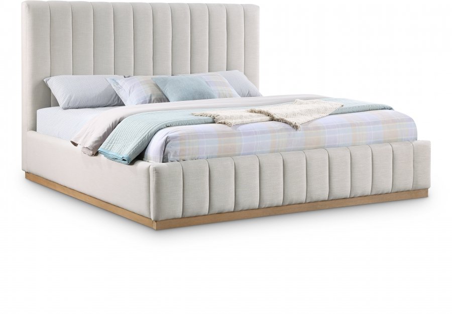 Lucia Linen Textured Fabric Upholstered Bed