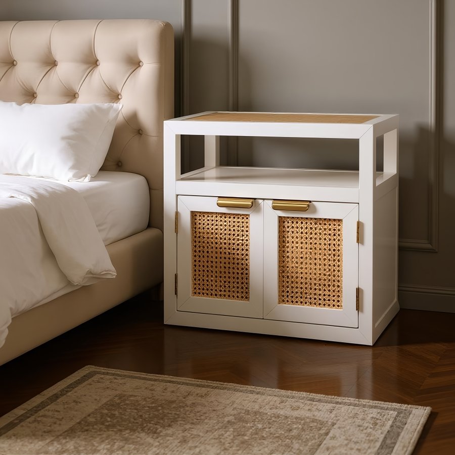 Cole Solid Wood And Natural Cane Nightstand - Image 2