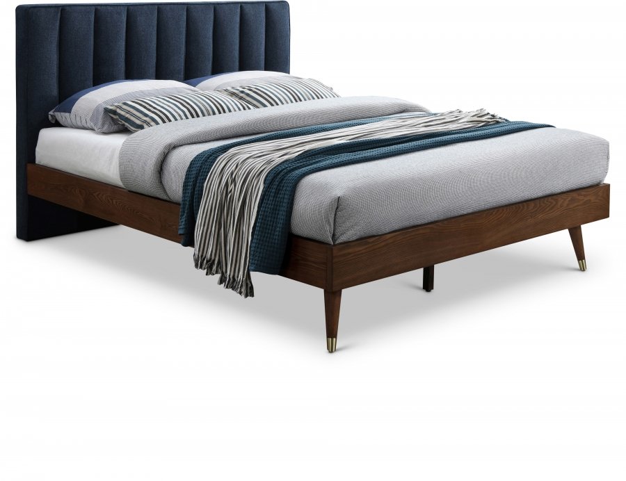 Vance Mid-Century Modern Linen Textured Fabric Upholstered Bed