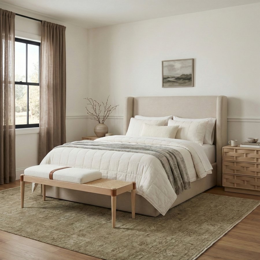 Nara Linen Textured Fabric Upholstered Bench - Image 2