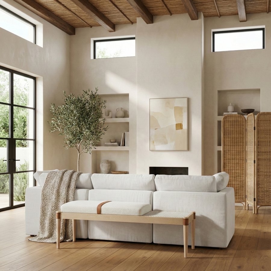 Nara Linen Textured Fabric Upholstered Bench - Image 3