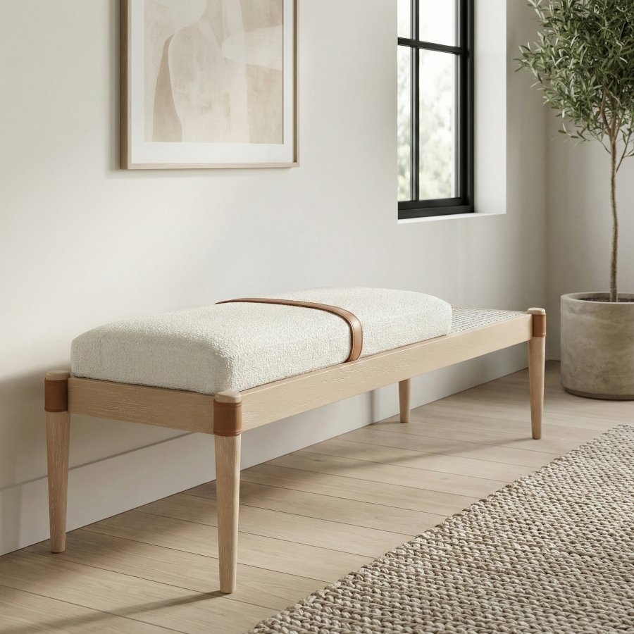 Nara Linen Textured Fabric Upholstered Bench - Image 4