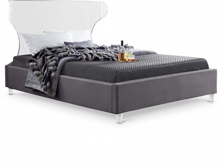 Ghost Velvet Upholstered Bed