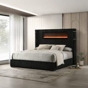 Garner Queen Bed w/Fireplace, LED, Reading Light, Speaker, Bluetooth & USB